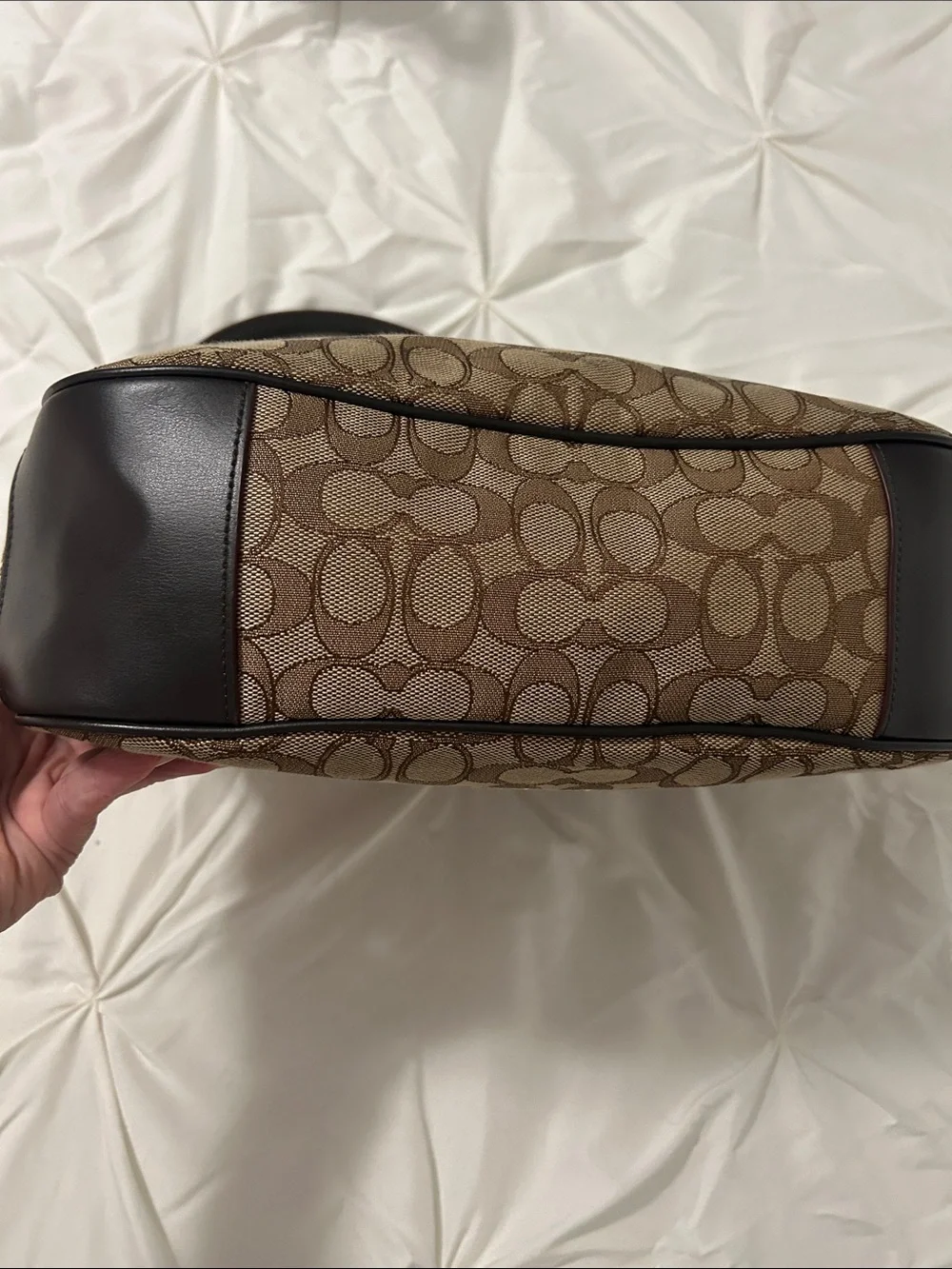 Coach Brown Signature Jacquard Hobo with Dark Brown Leather Trim - Picture 6 of 7